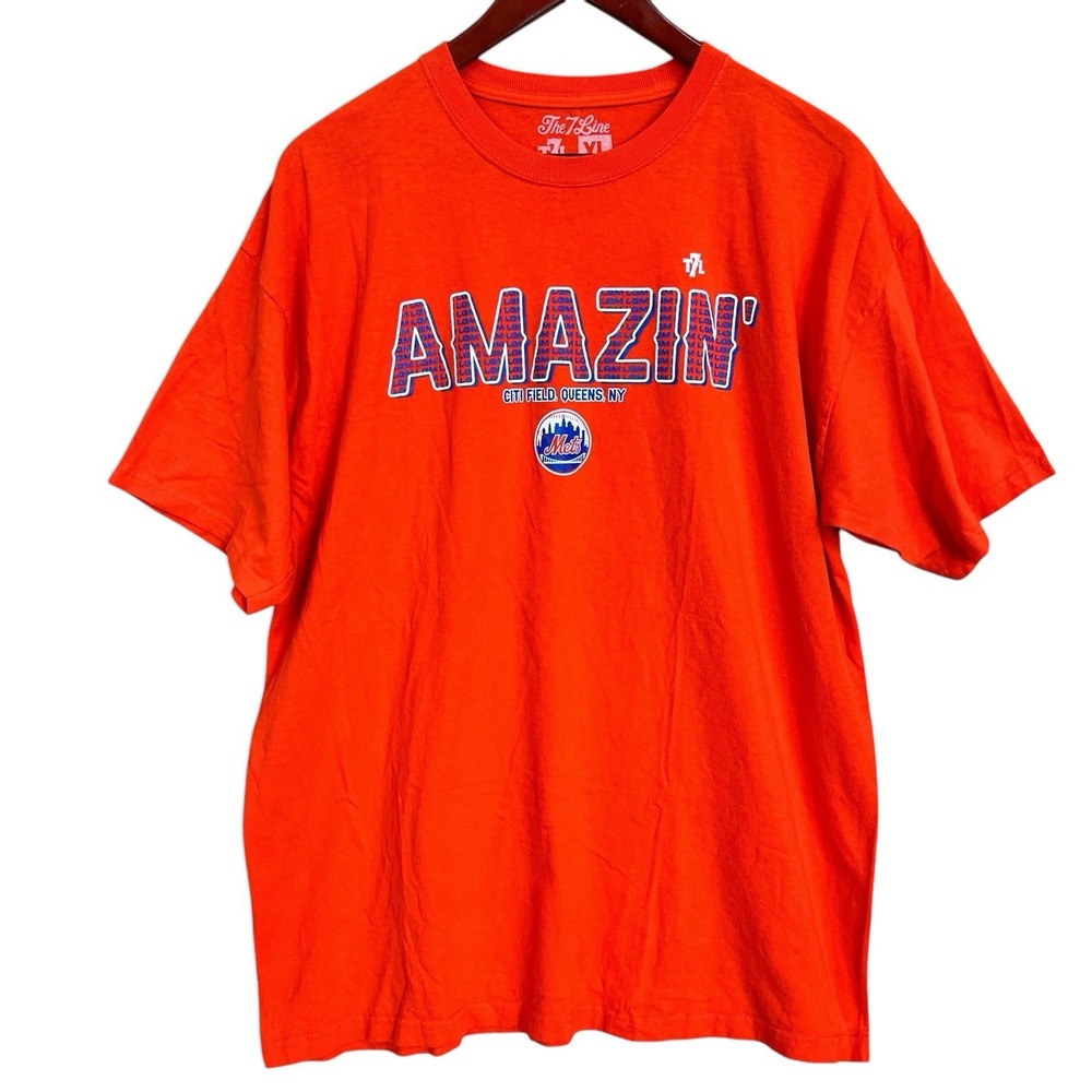 New York Mets The 7 Line T-Shirt XL Orange Blue Amazin Mets Citi Field MLB